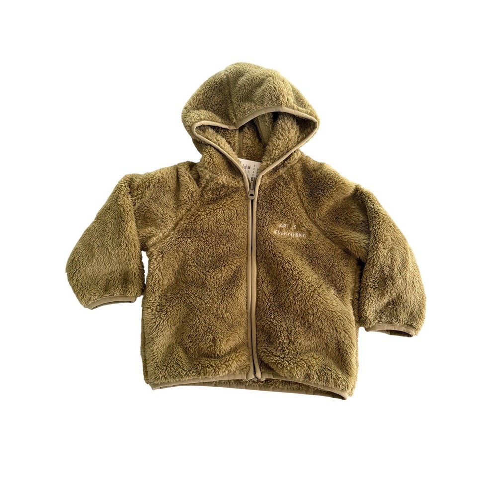Zara Kids Tan Fleece Zip Up Hoodie Art‎ Is Everything 18-24 Months NEW